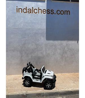 Jeep Rubicon, 12 voltios, asiento cuero, ruedas EVA, 2 motores, blanco INDA407-AC-JWR555WT